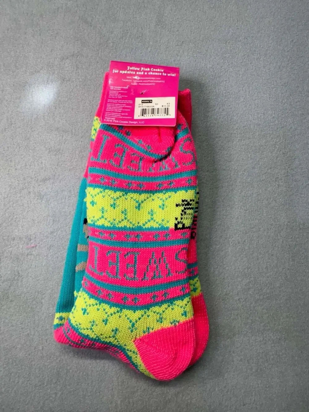 Pink Cookie Knit Bunny Sweet Print Crew Socks